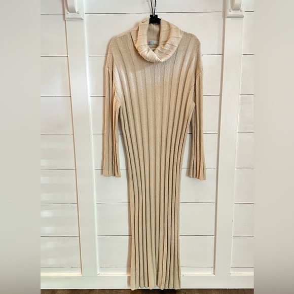 FREE PEOPLE L Wanda rib cowl neck woman Natural stretch oversized maxi dress - Picture 2 of 15